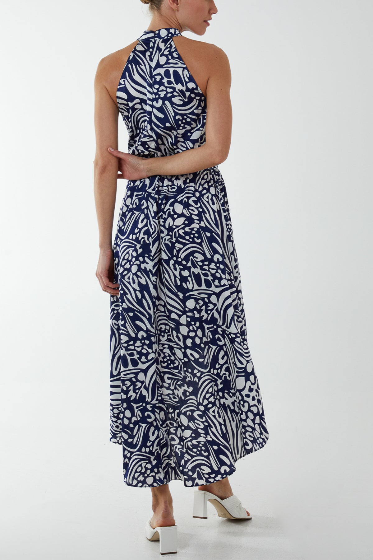Floral Halter Neck Wrap Midi Dress