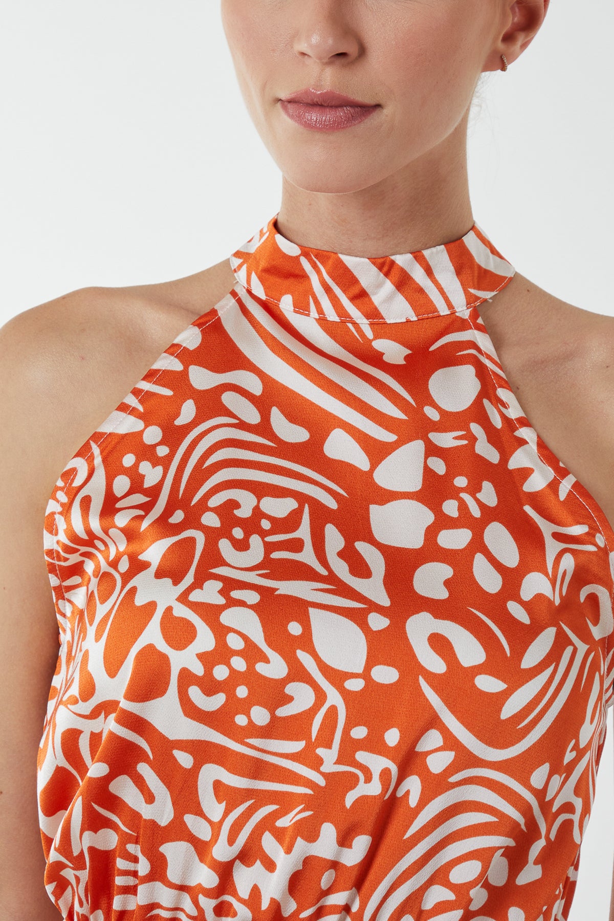 Floral Halter Neck Wrap Midi Dress