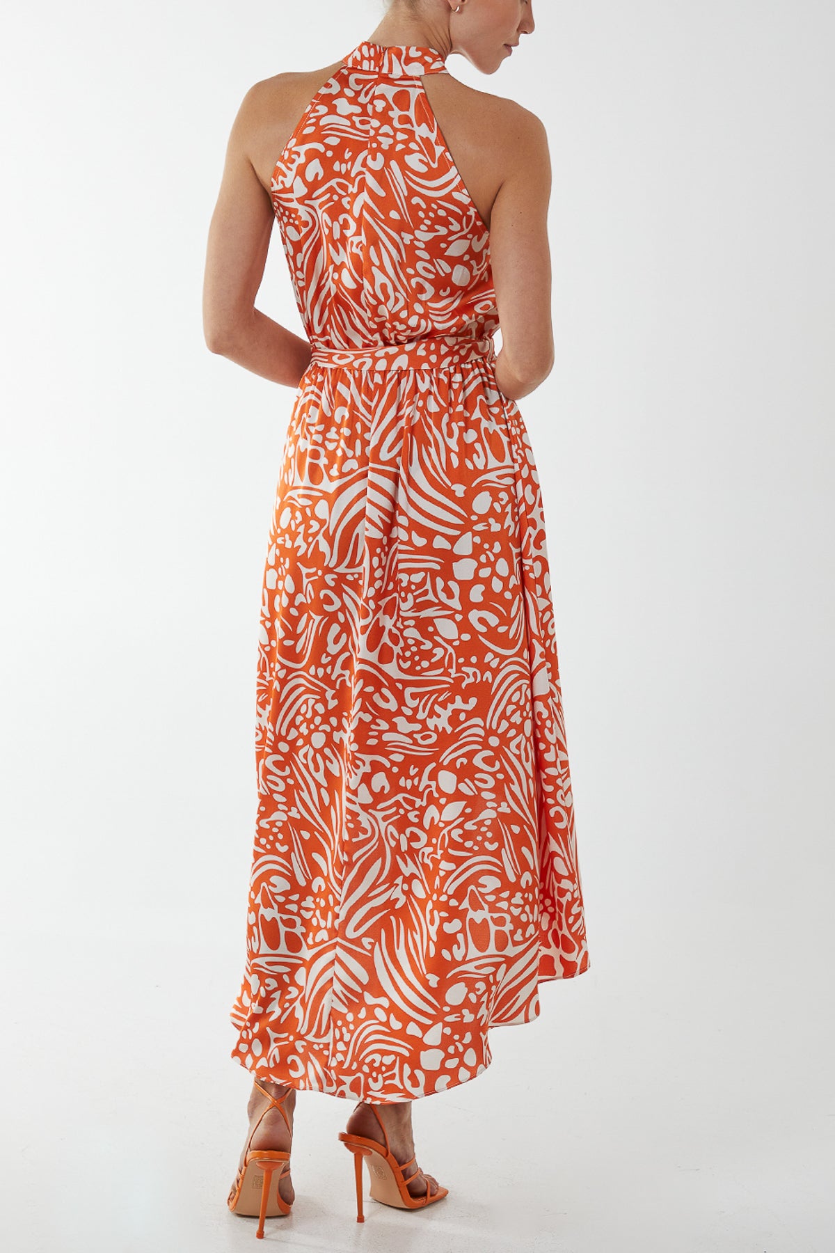 Floral Halter Neck Wrap Midi Dress