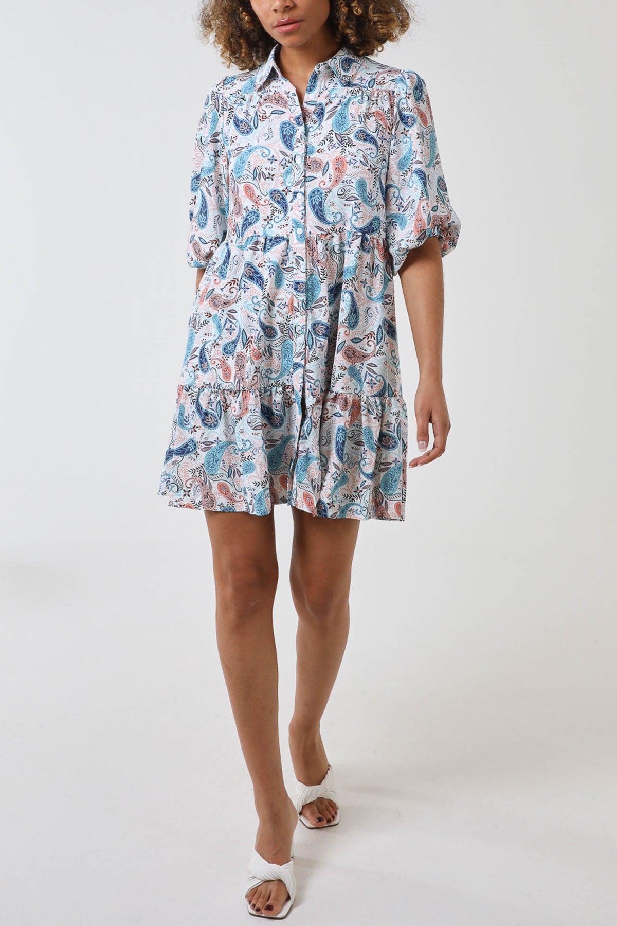 Paisley Trapeze Tiered Shirt Dress