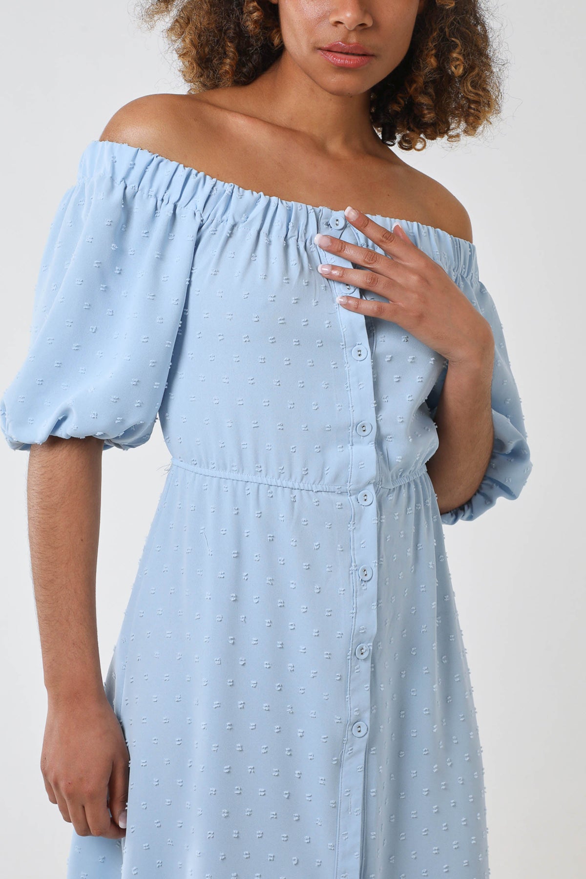 Bardot Button Through Spot Midi Dress