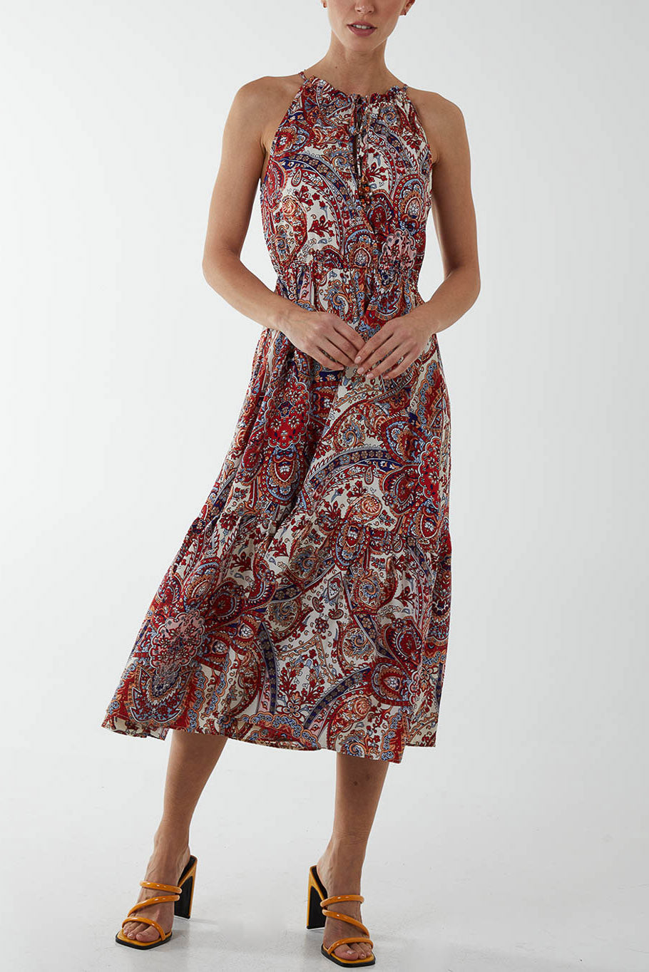 Baroque Chanelled Halterneck Midi Dress