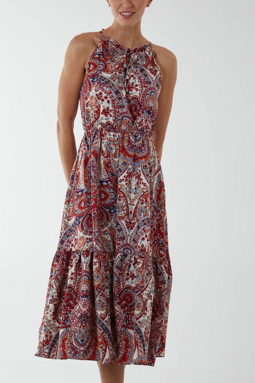 Baroque Chanelled Halterneck Midi Dress