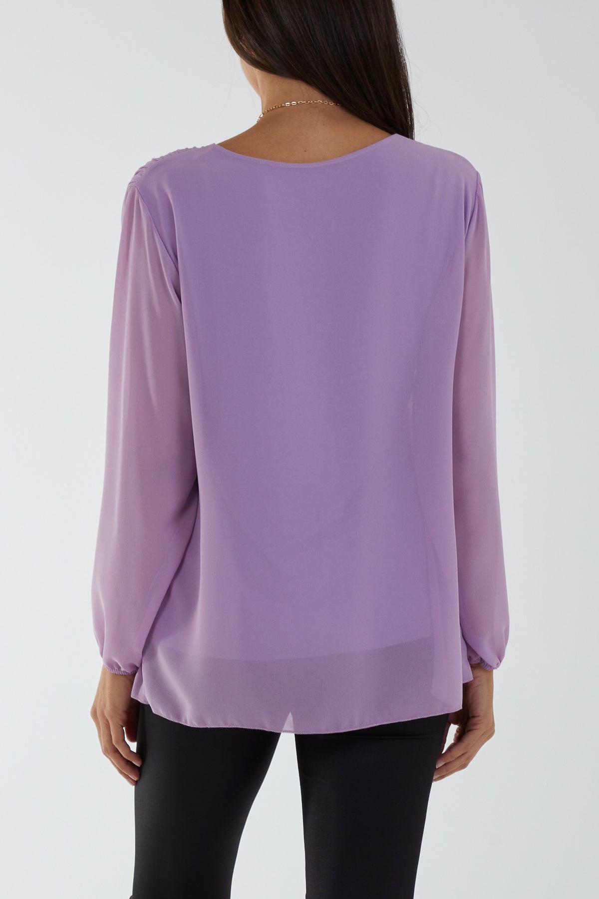 Pleated Long Sleeve Necklace Top
