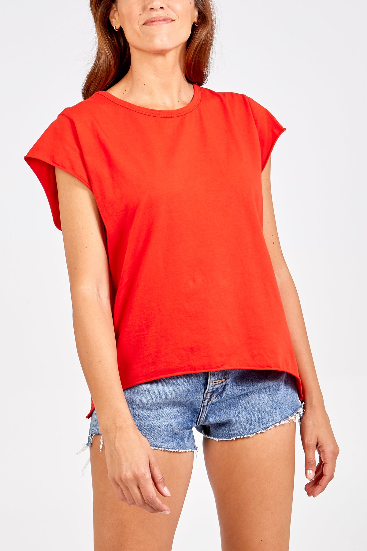 Cap Sleeve High Low Rolled Edge Top