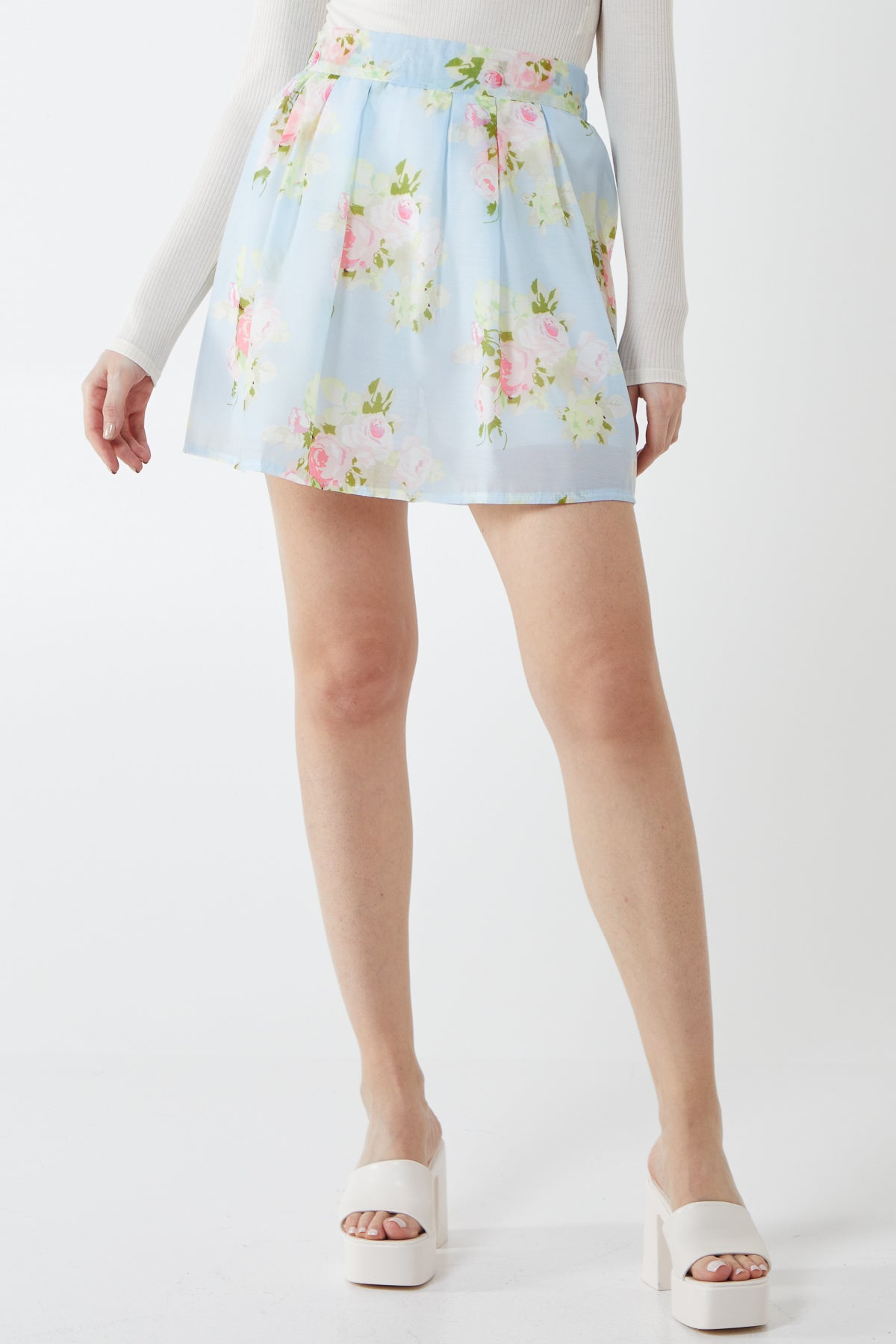 Spring Flower Print Short Skirt