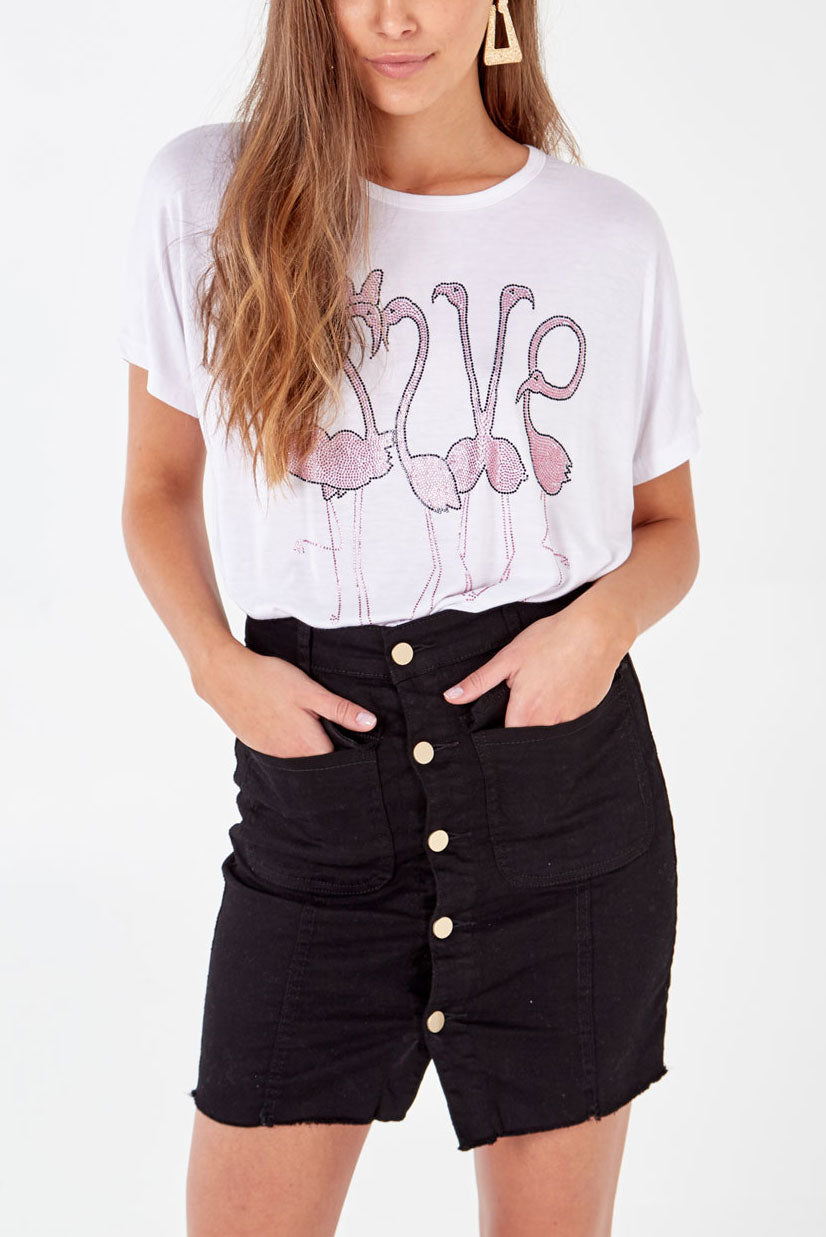 Button Through Double Pocket Mini Skirt