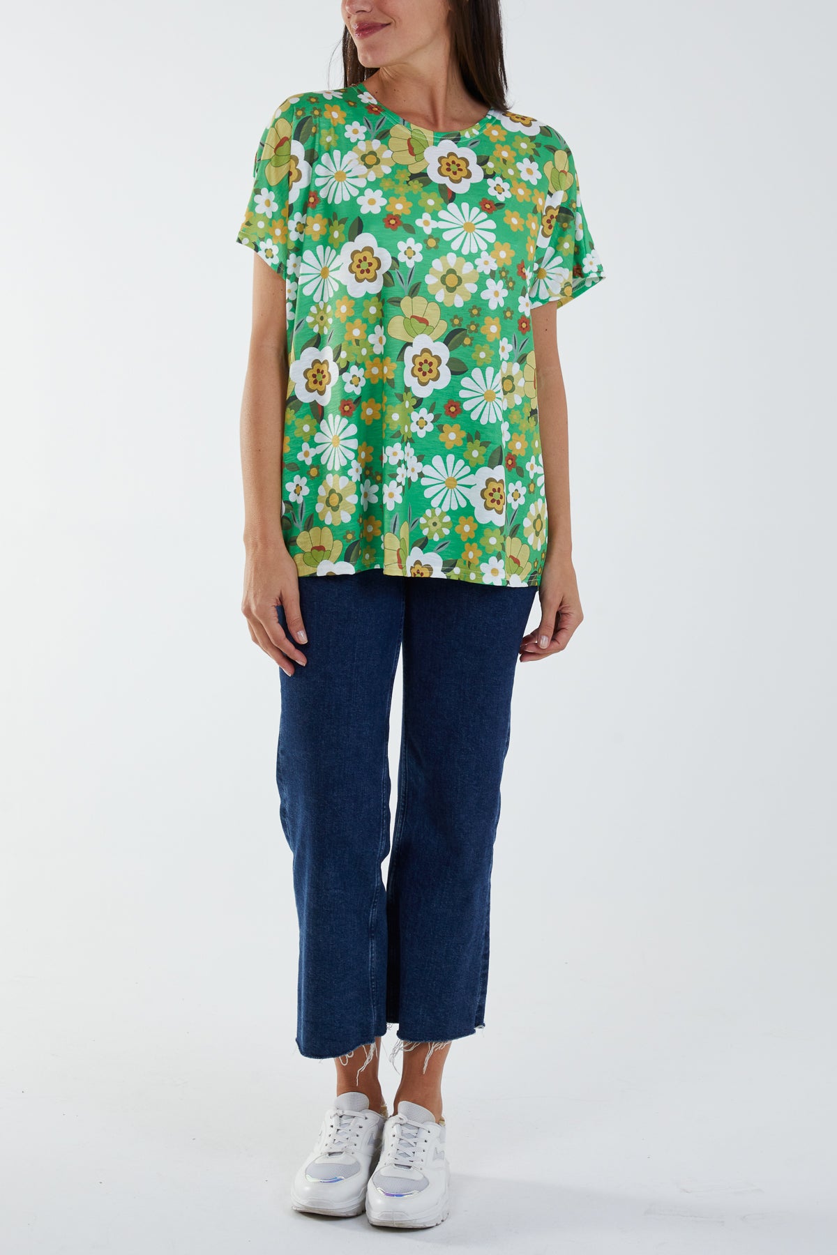 Cartoon Flower Print Boxy Tee Top