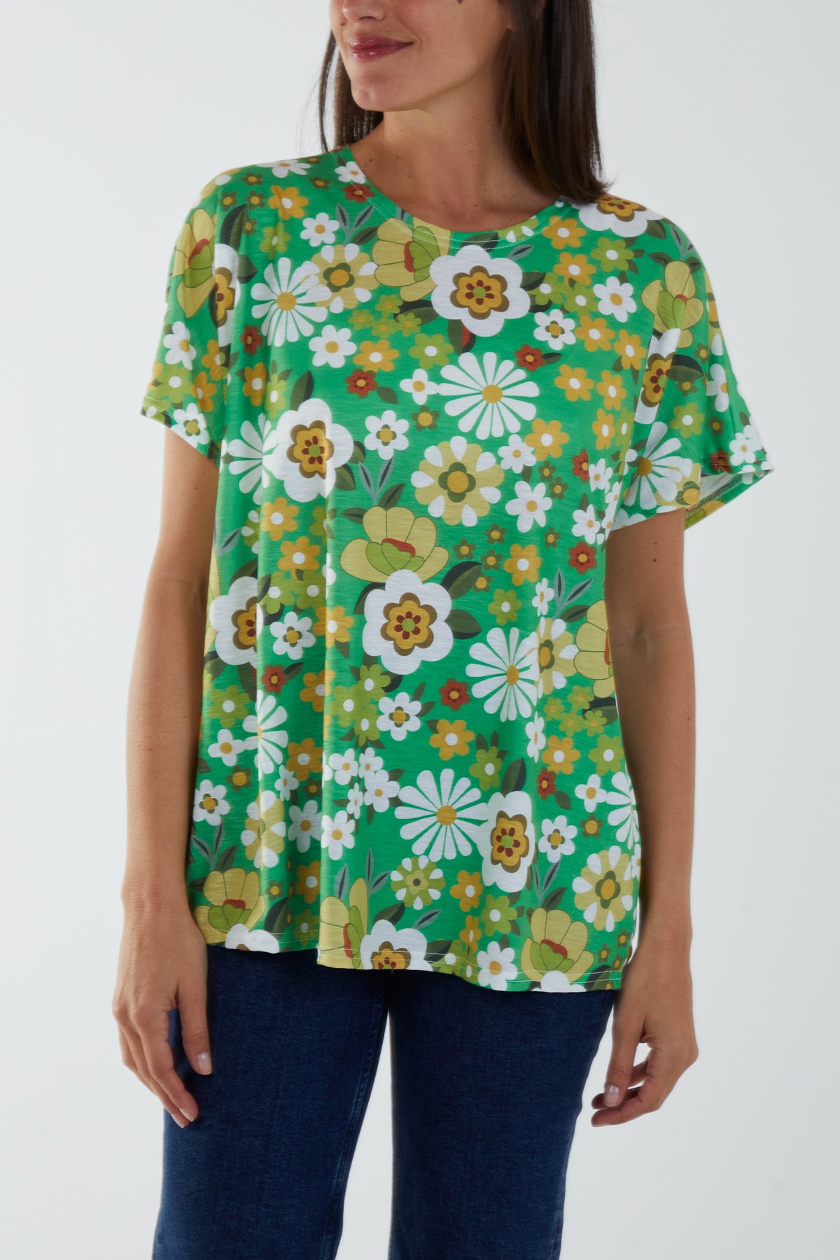 Cartoon Flower Print Boxy Tee Top