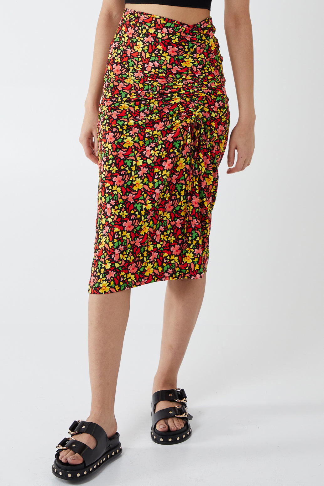 Ruched Front Midi Skirt