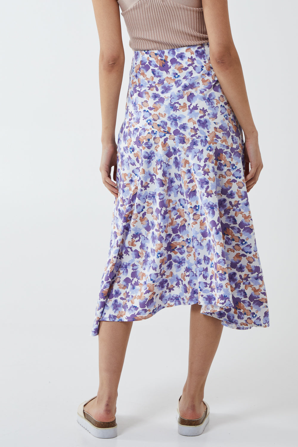 Floral Print Asymmetric Midi Skirt