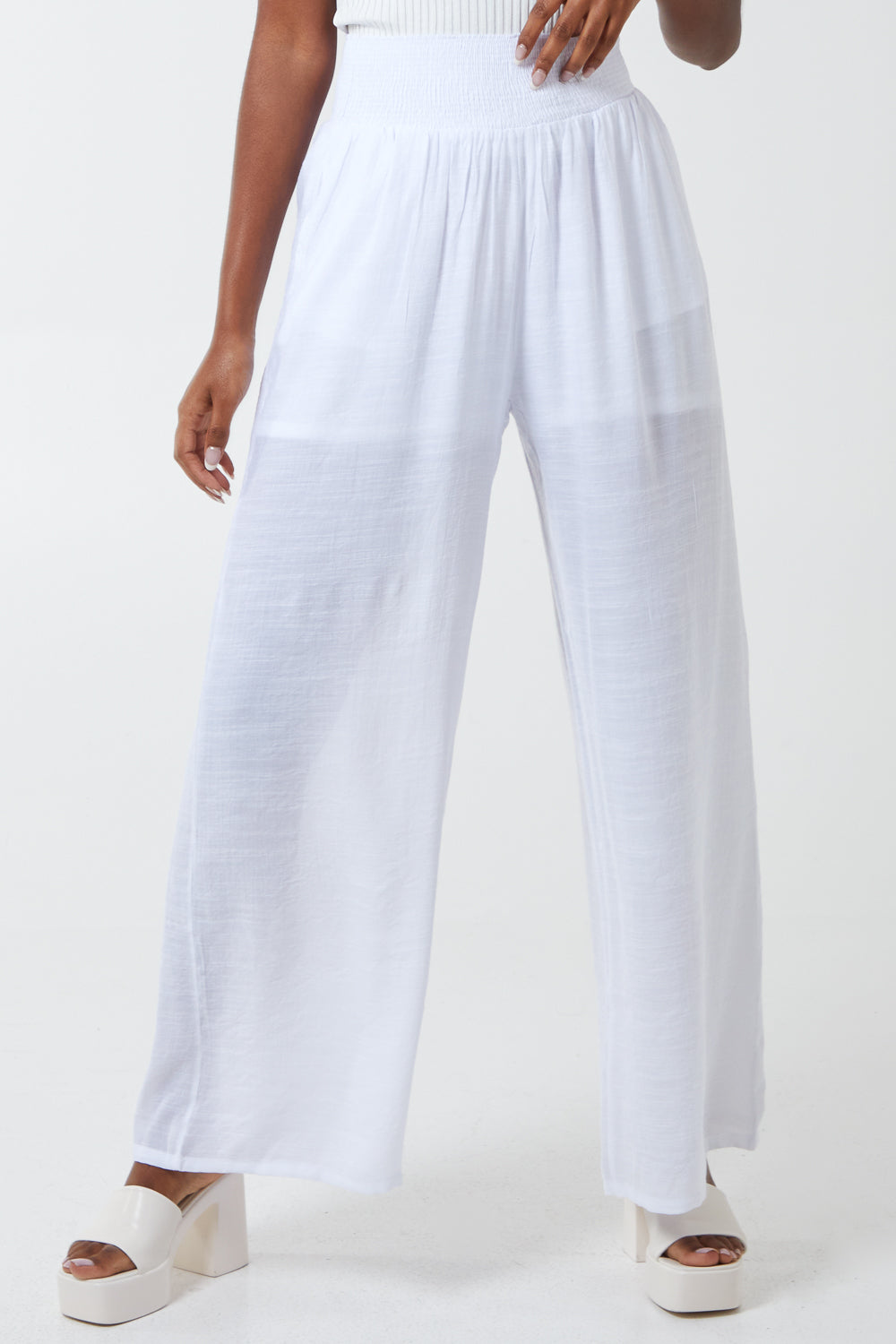 Shirring Waist Wide Leg Trouser