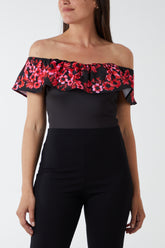 Bardot Printed Frill Bodysuit