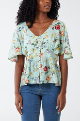 Batwing Floral Peplum Top