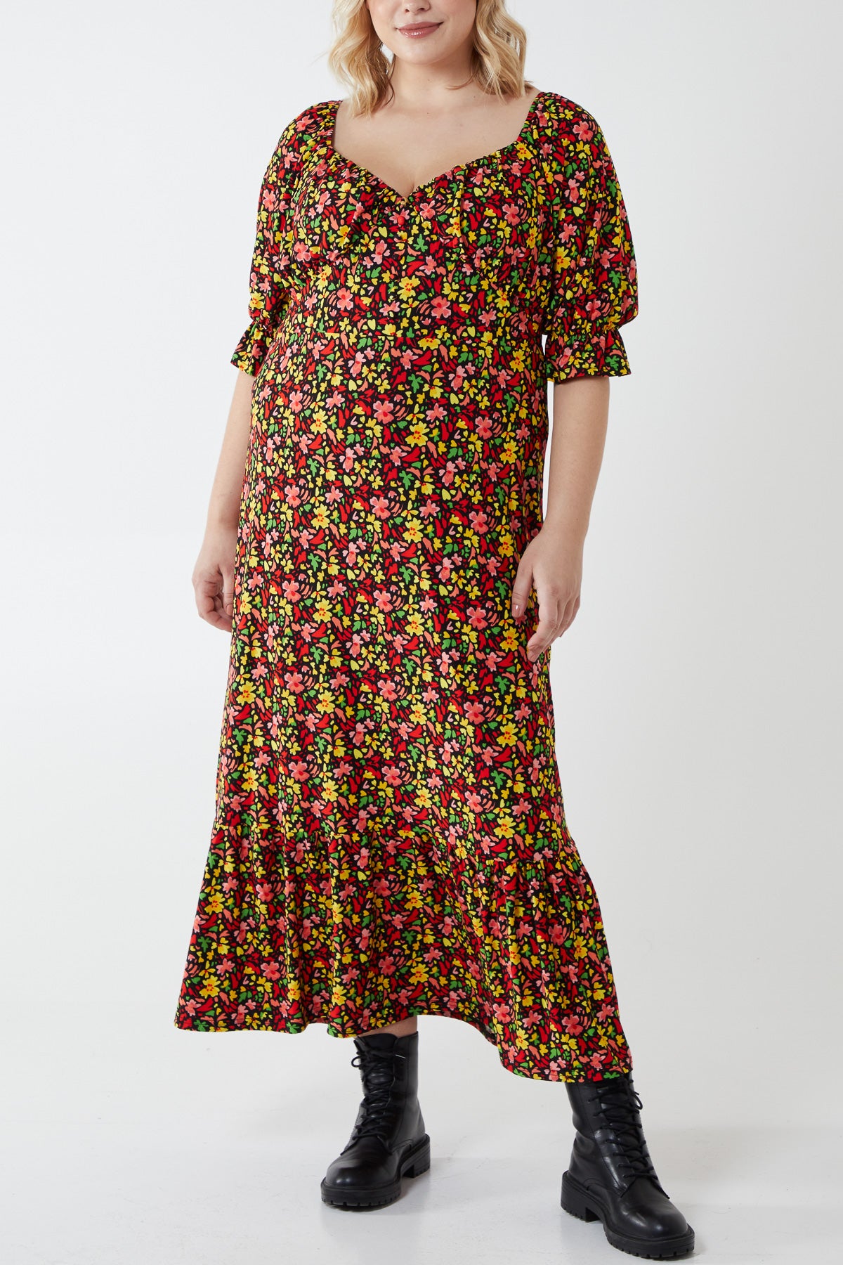 Curve Floral Gypsy Midi Smock Dress