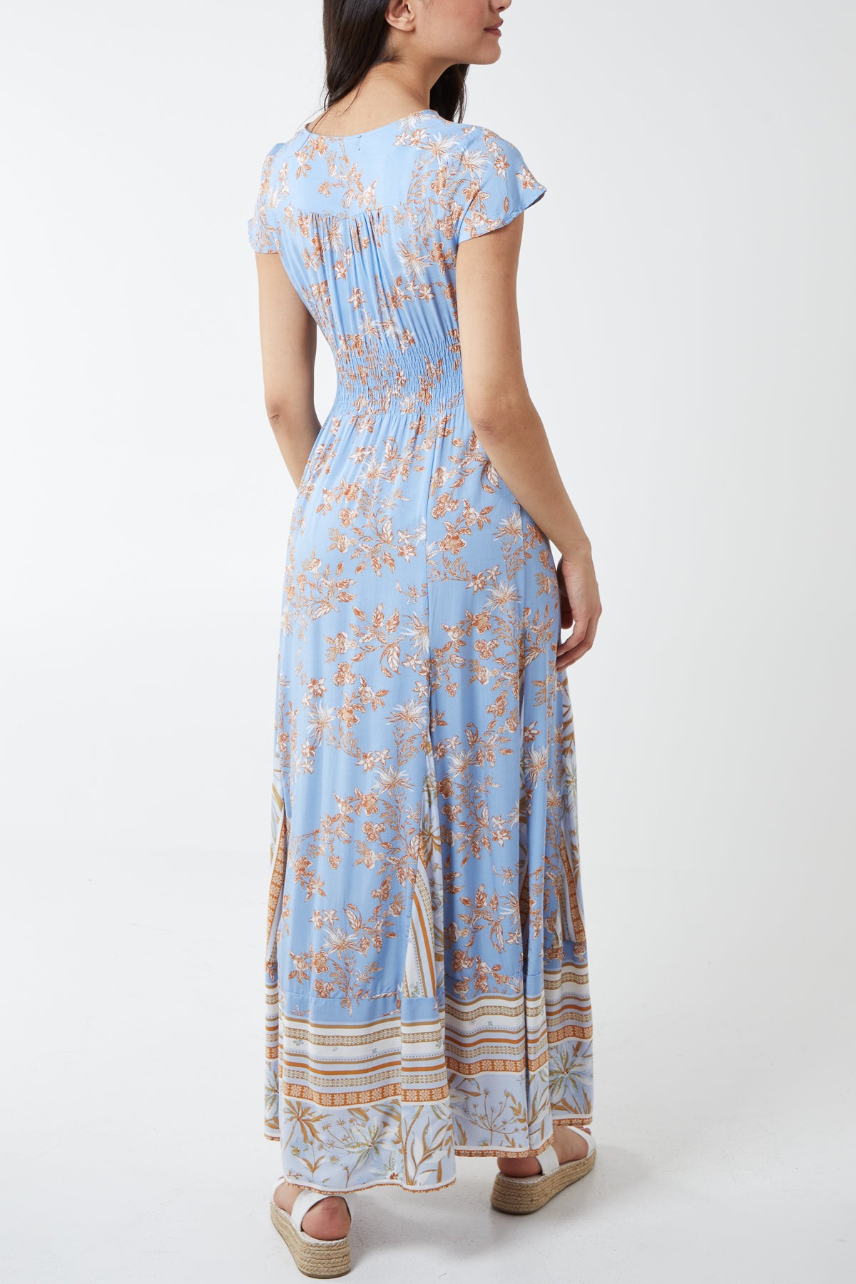 Shirred Waist Button Down Maxi Dress