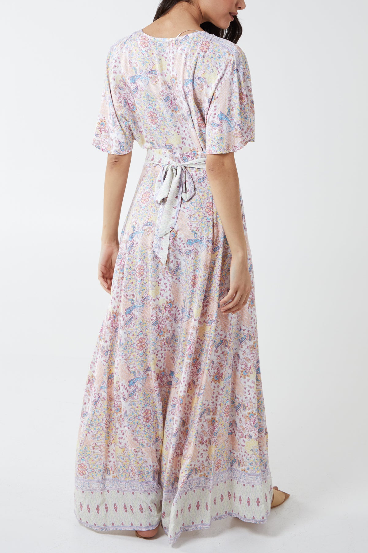 Button Front Angel Sleeve Maxi Dress