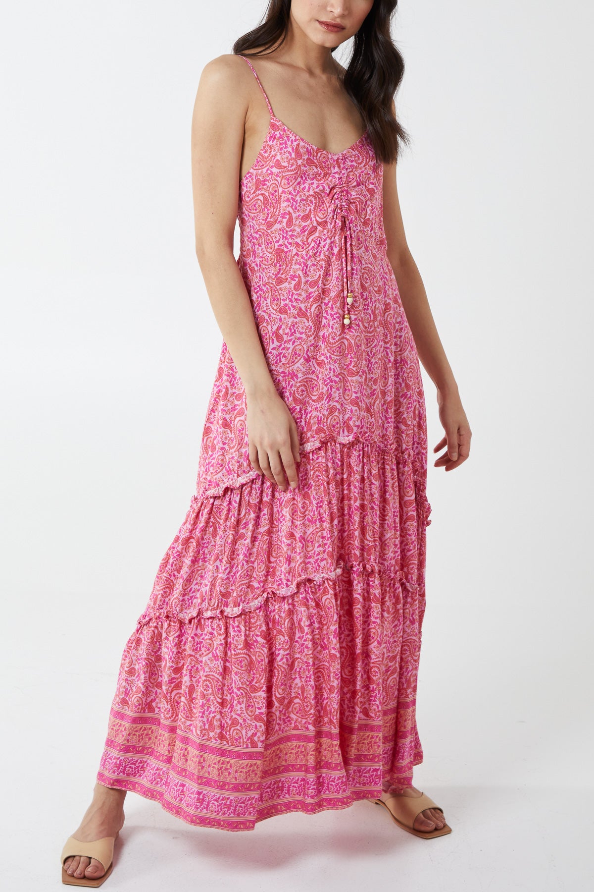 Paisley Print Ruched Cami Maxi Dress