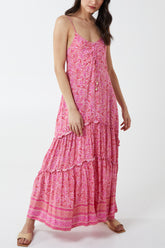 Paisley Print Ruched Cami Maxi Dress