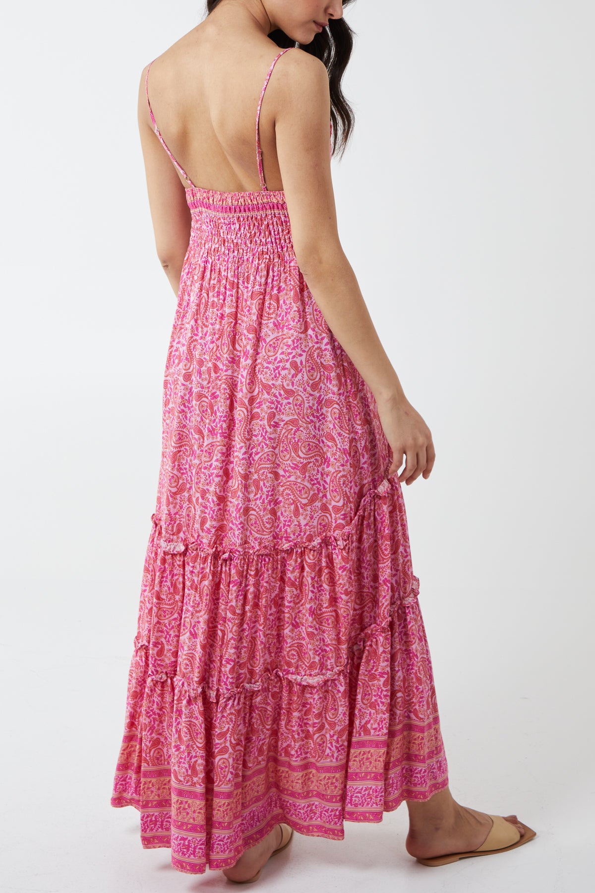 Paisley Print Ruched Cami Maxi Dress