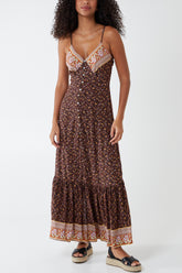 Button Front Floral Cami Maxi Dress