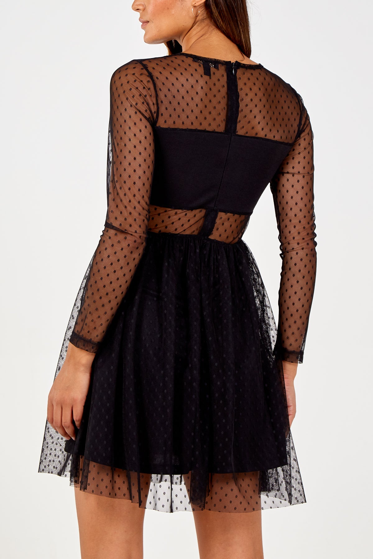 Spot Mesh Panel Dress
