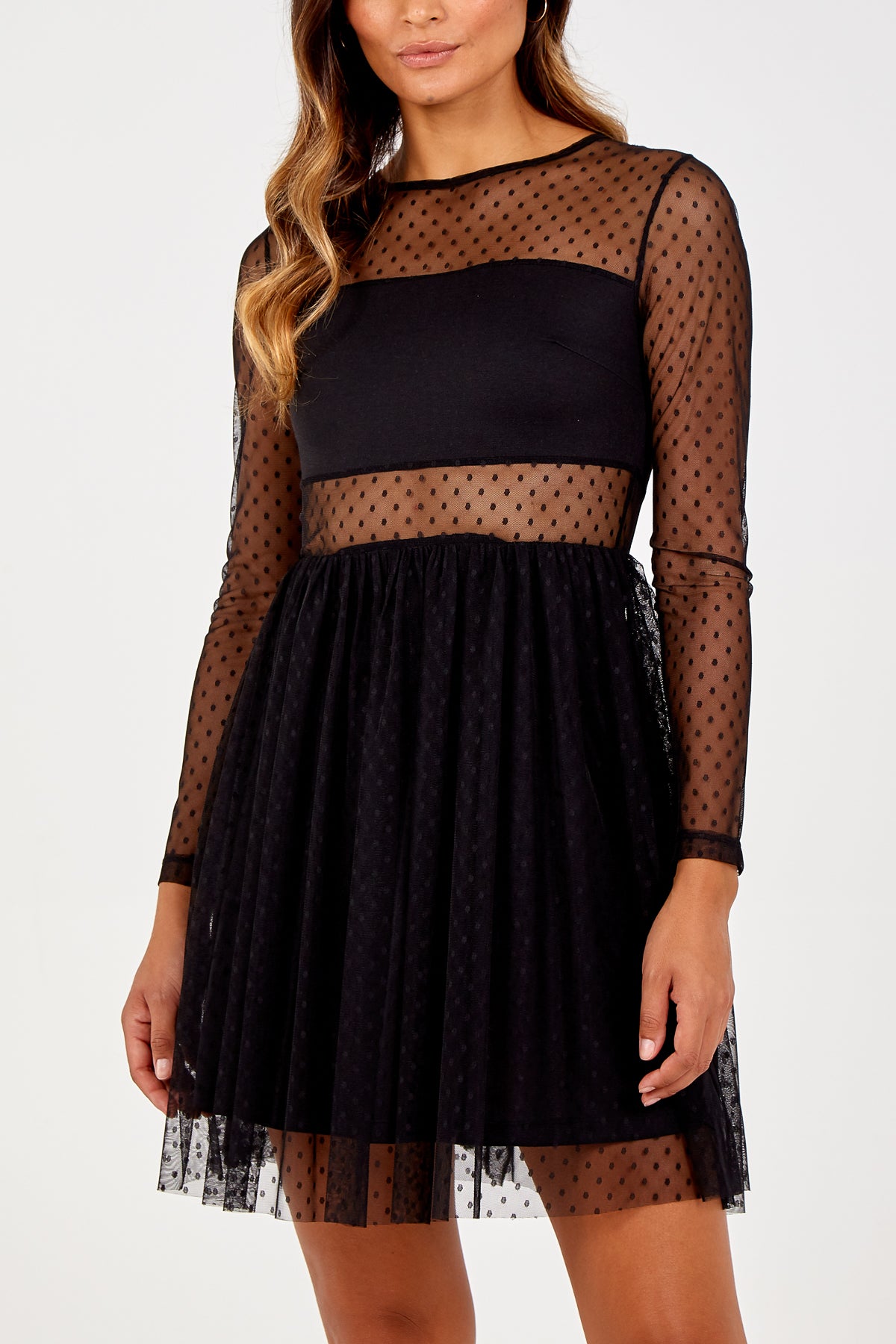 Spot Mesh Panel Dress