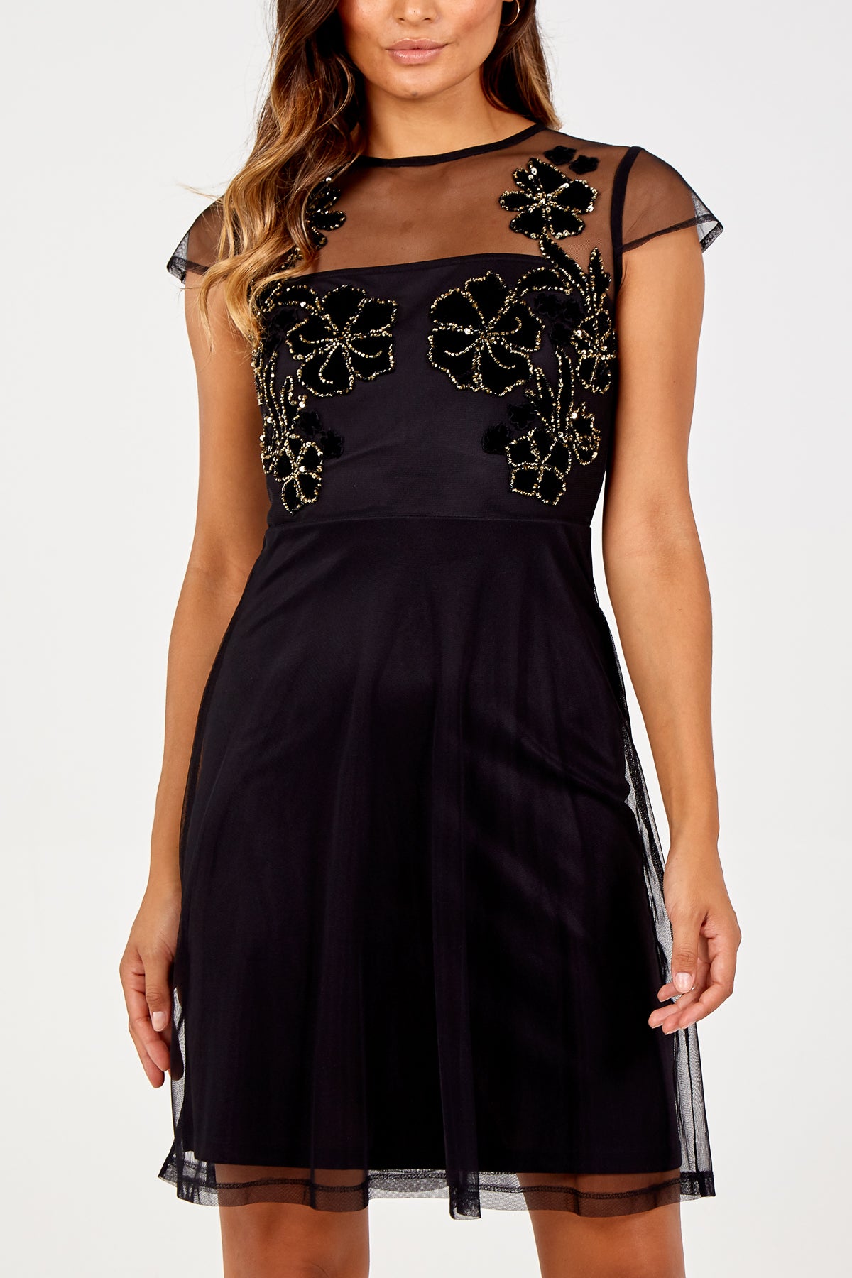Embroidered Bust Skater Dress
