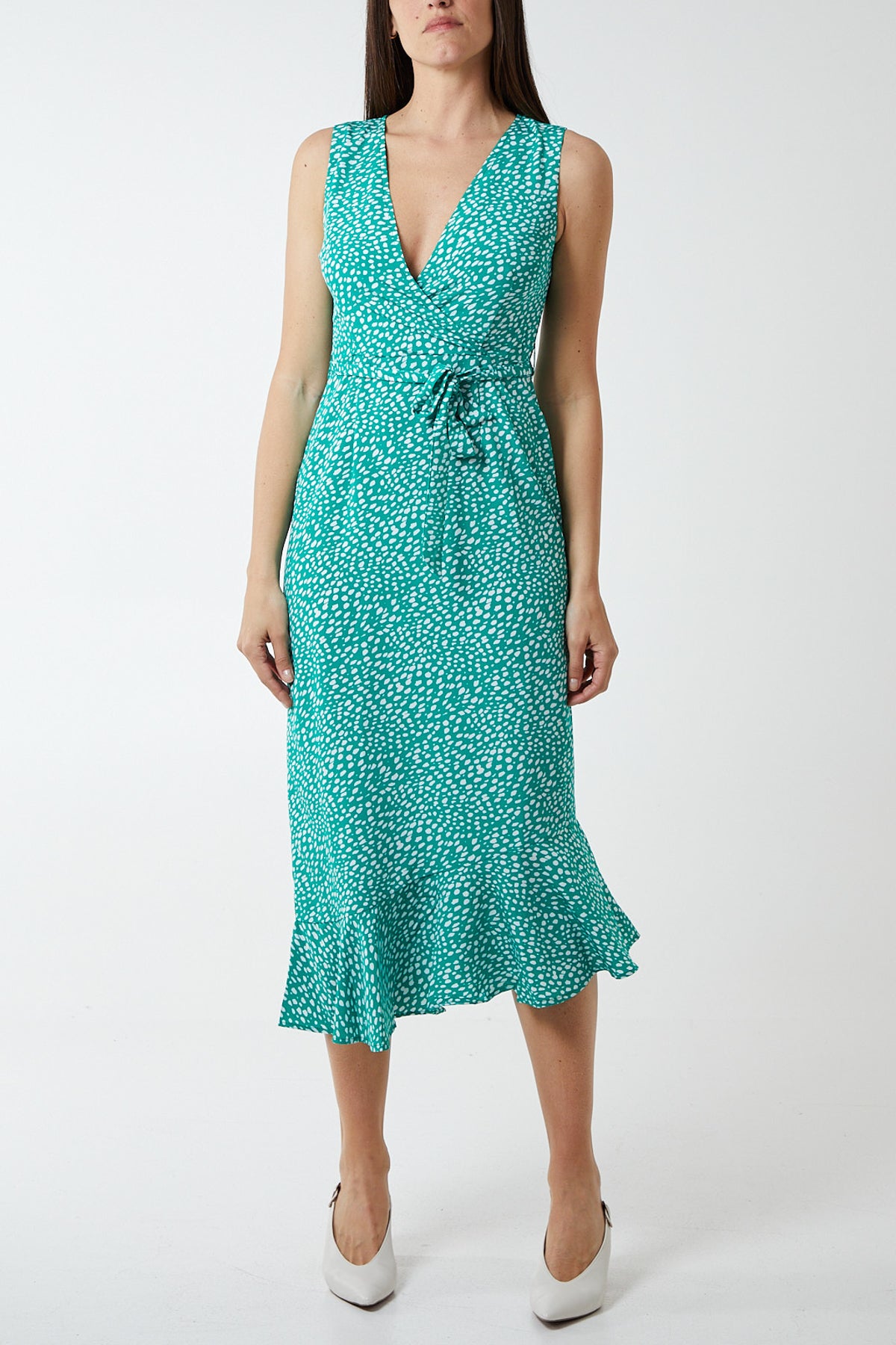 Spotty Asymmetric Hem Maxi Dress