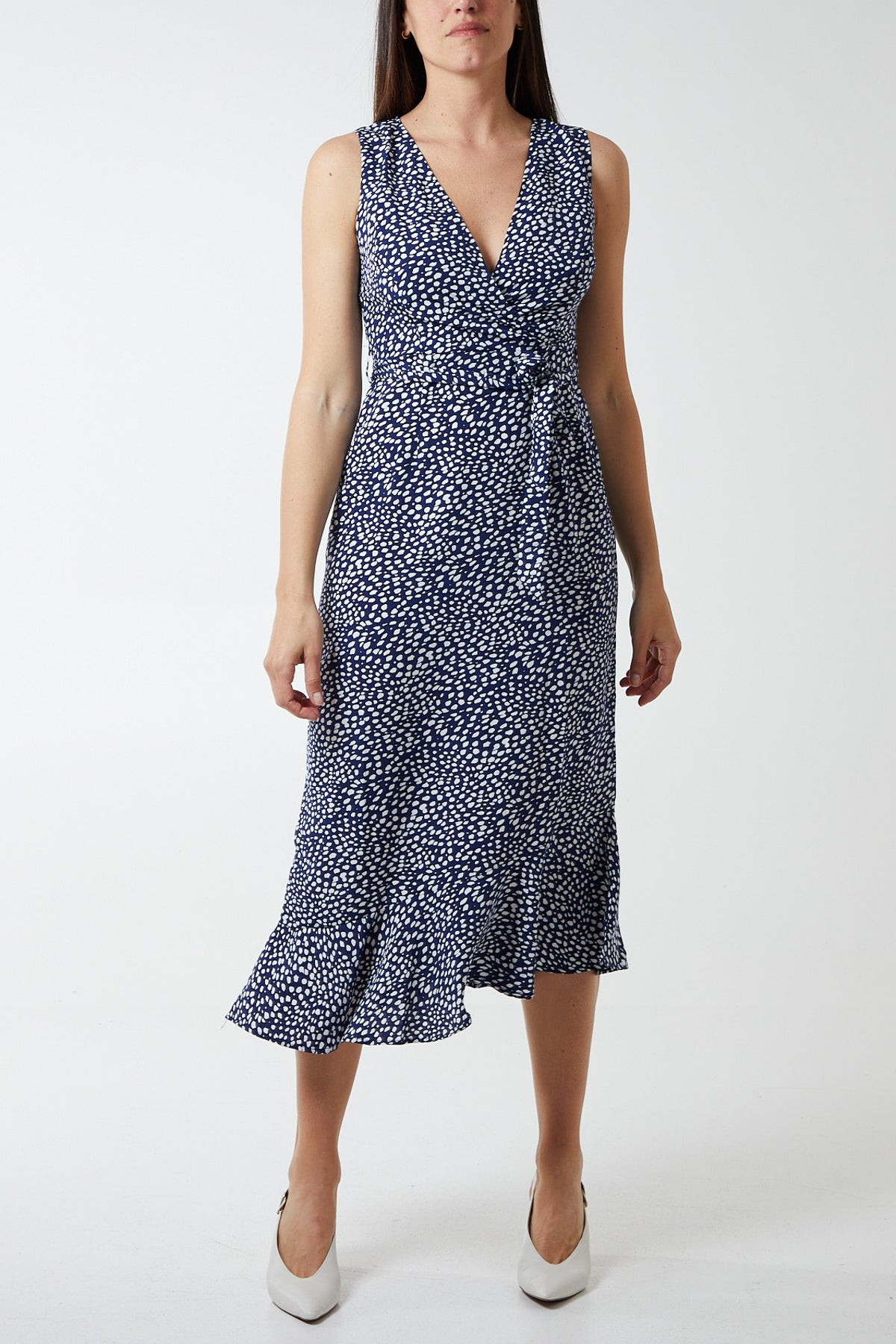 Spotty Asymmetric Hem Maxi Dress