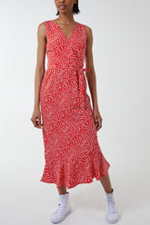 Spotty Asymmetric Hem Maxi Dress