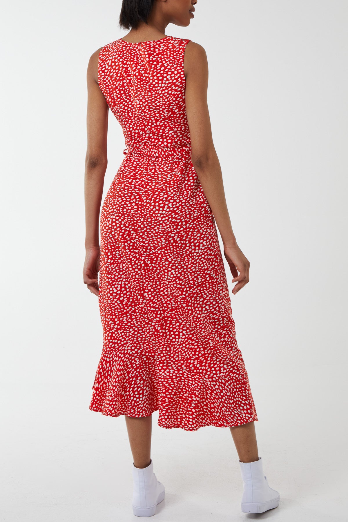 Spotty Asymmetric Hem Maxi Dress