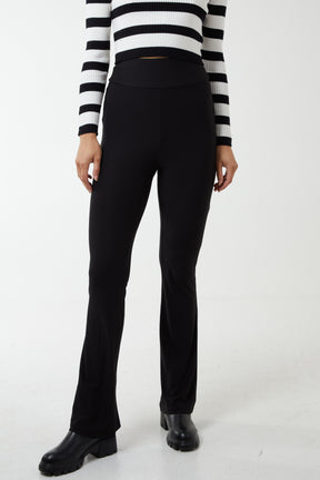 Thick Waistband Plain Flared Trousers
