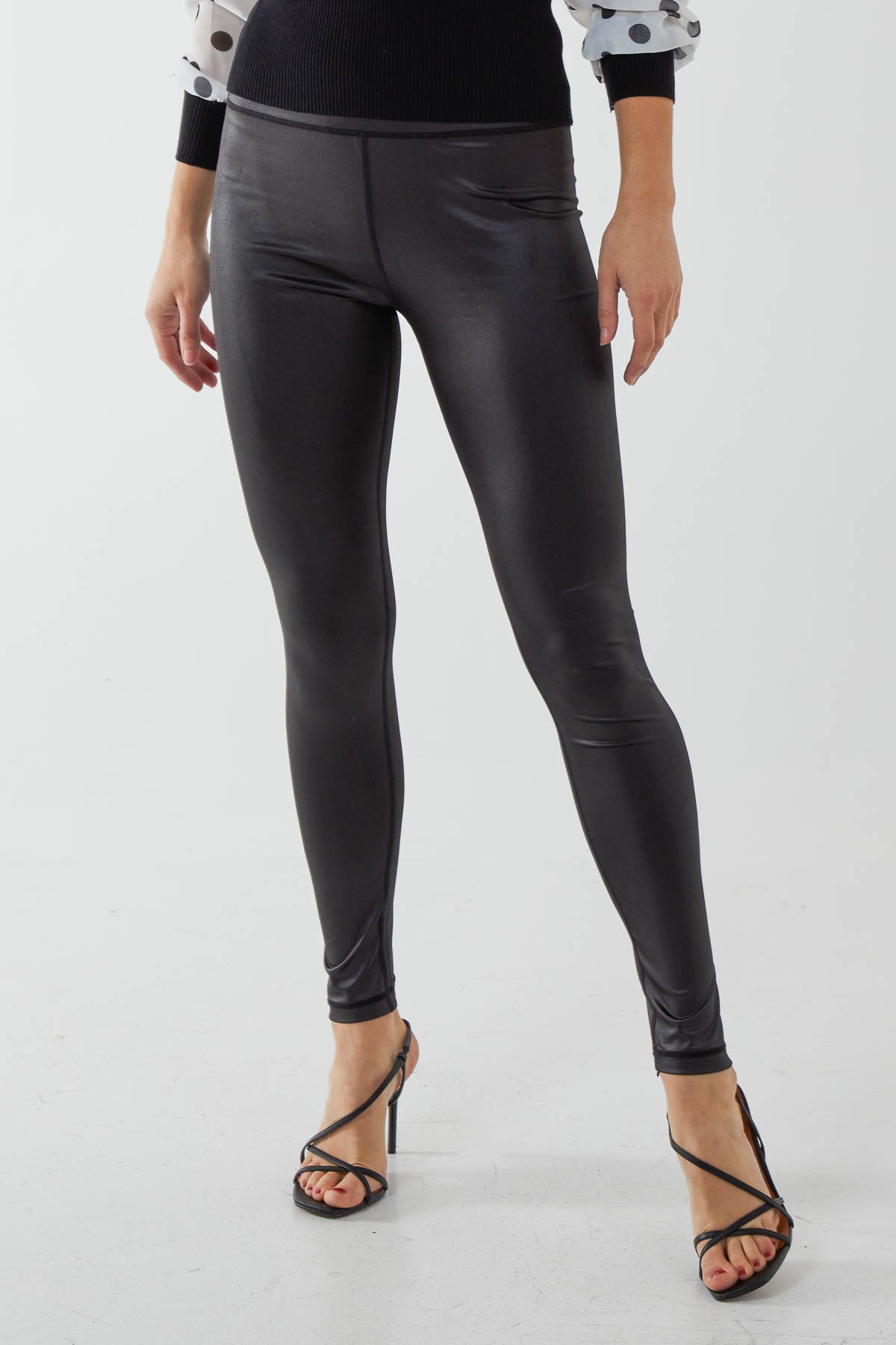 Thick Waistband Wet Look Leggings