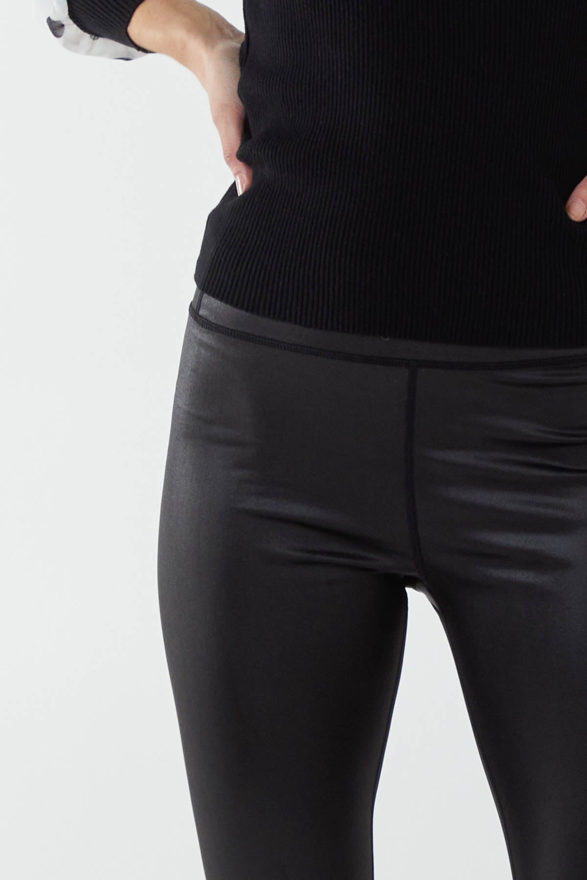 Thick Waistband Wet Look Leggings
