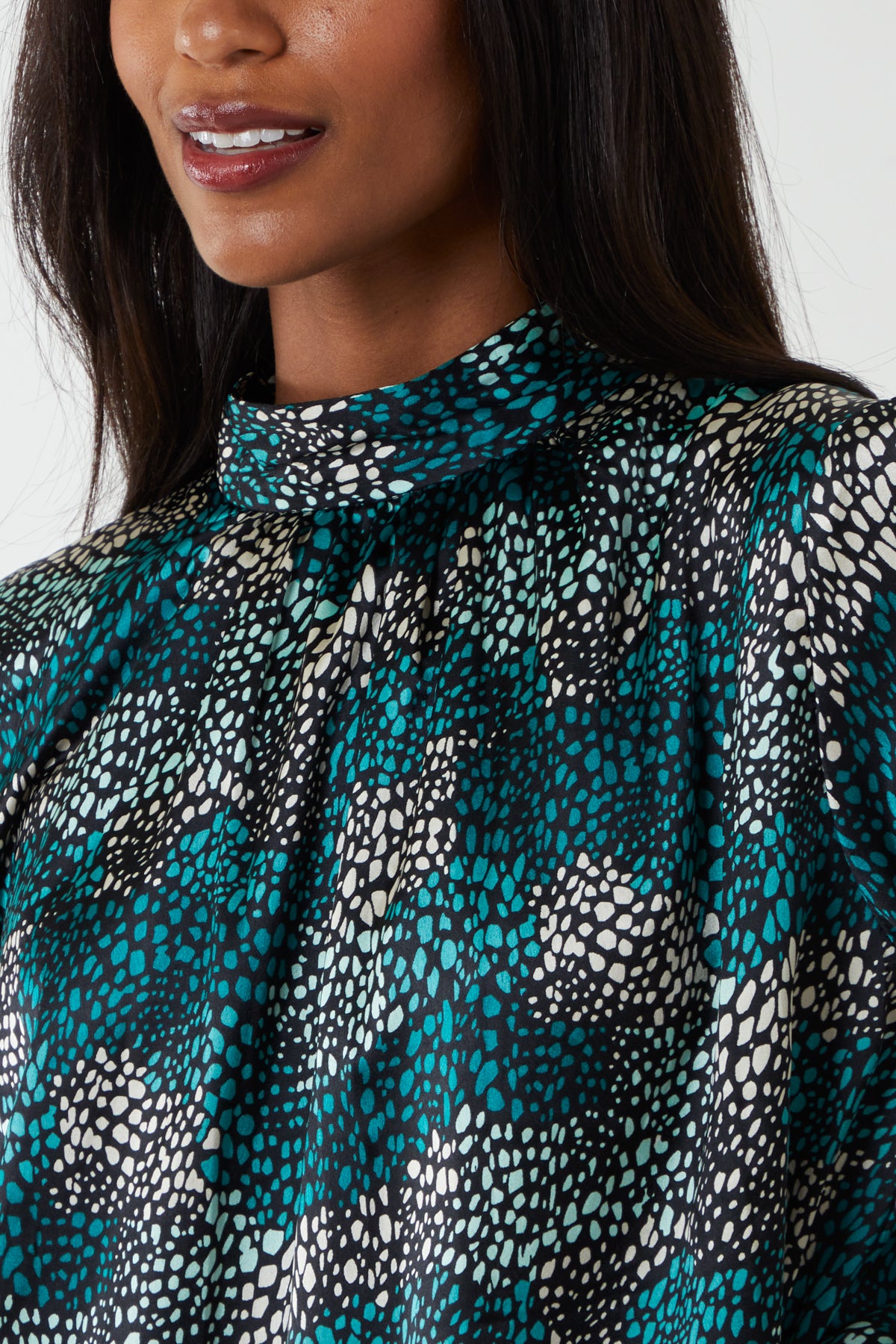 High Neck Blouson Bubble Hem Top
