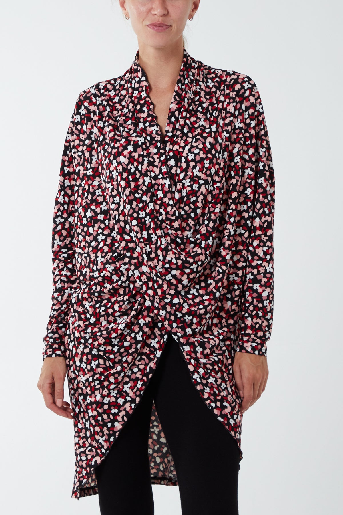 Draped Dip Hem Floral Top