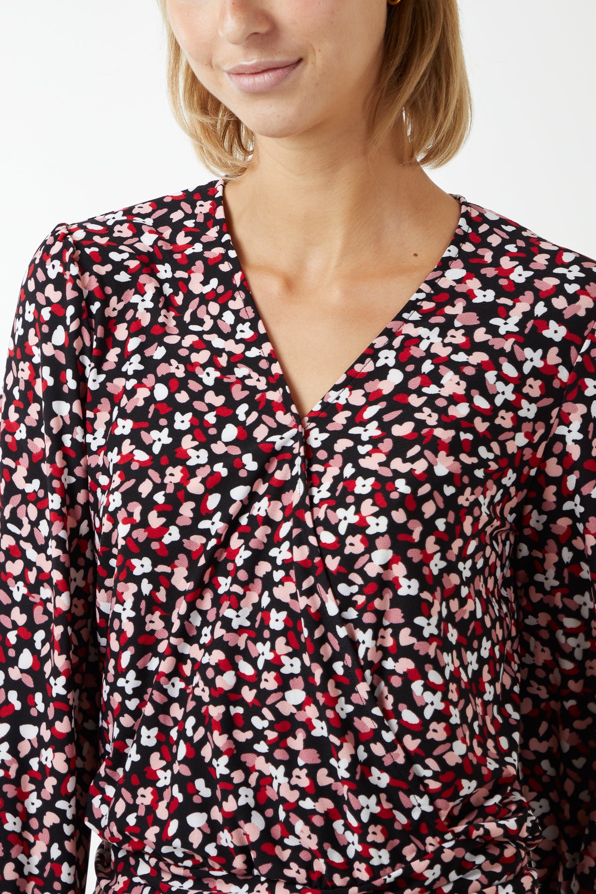 Wrap Front Deep Hem Band Top