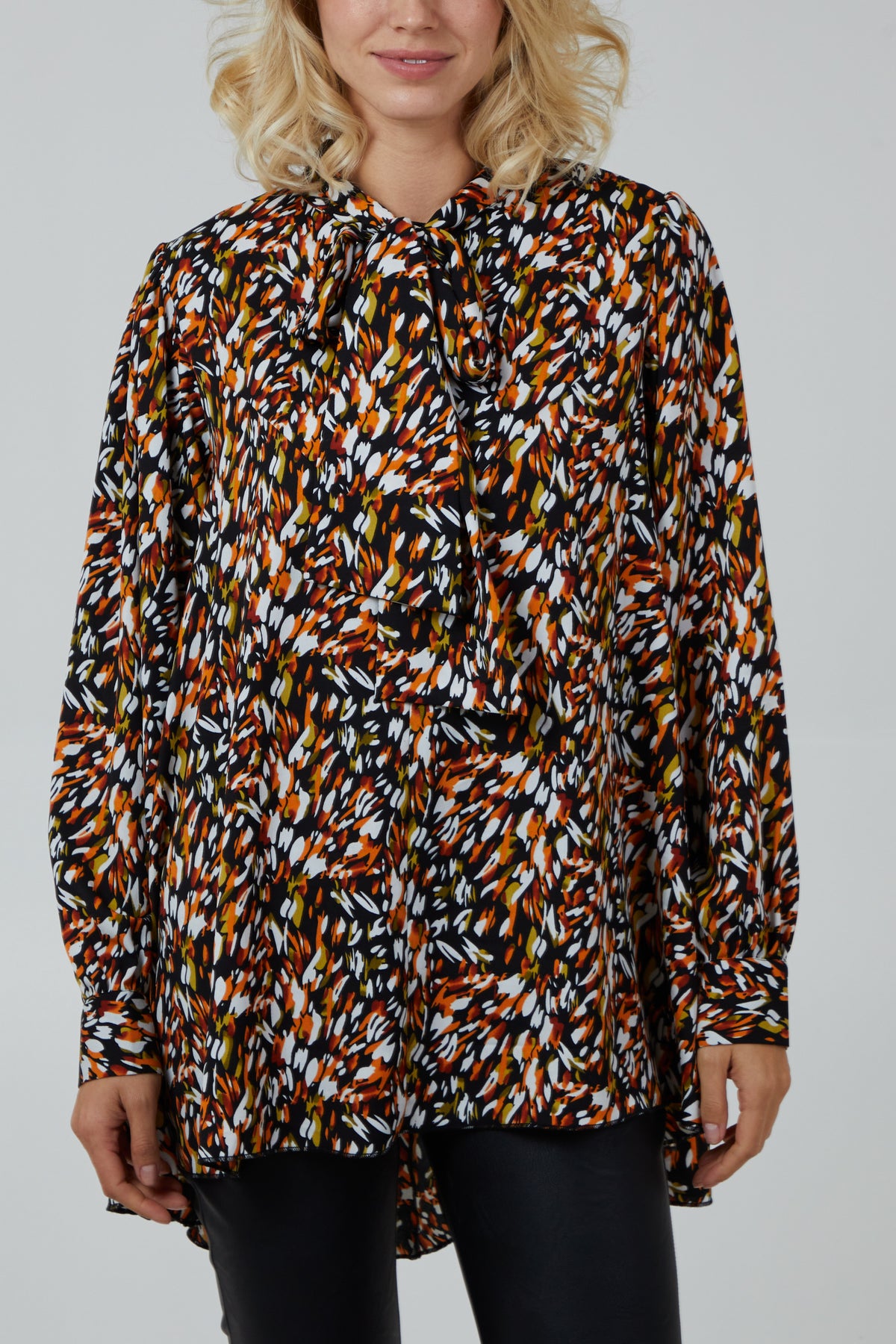 Abstract Animal Button Pussybow Shirt