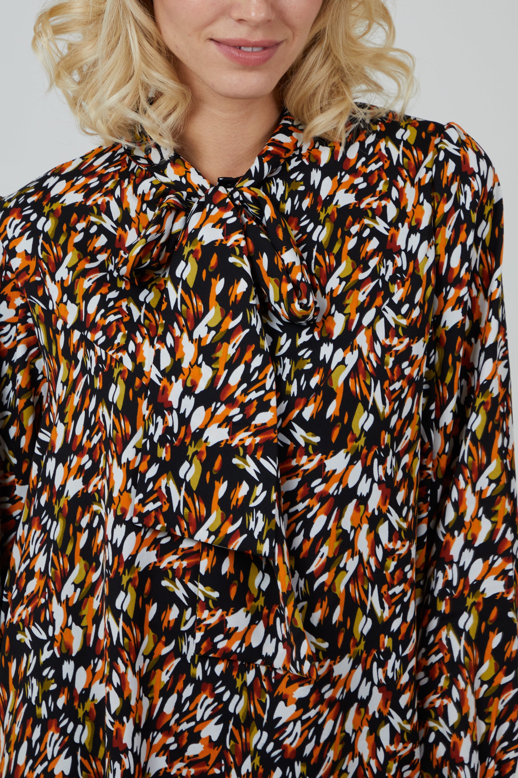Abstract Animal Button Pussybow Shirt