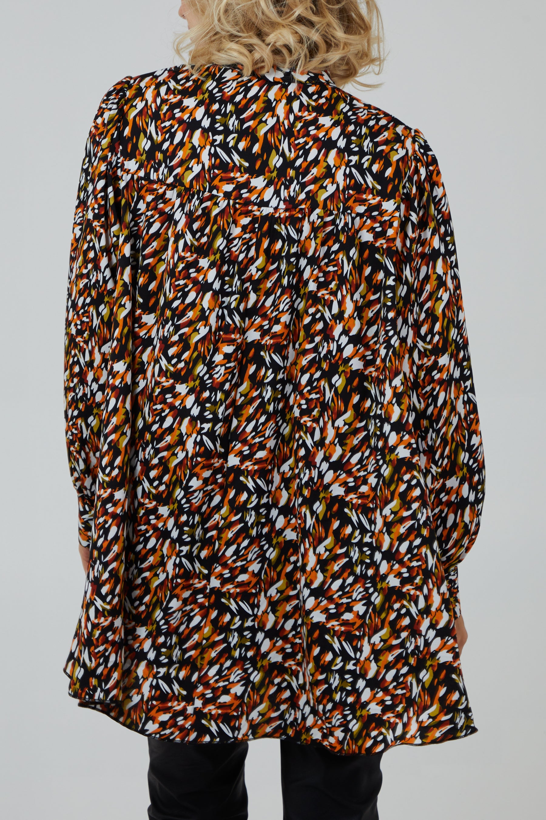 Abstract Animal Button Pussybow Shirt