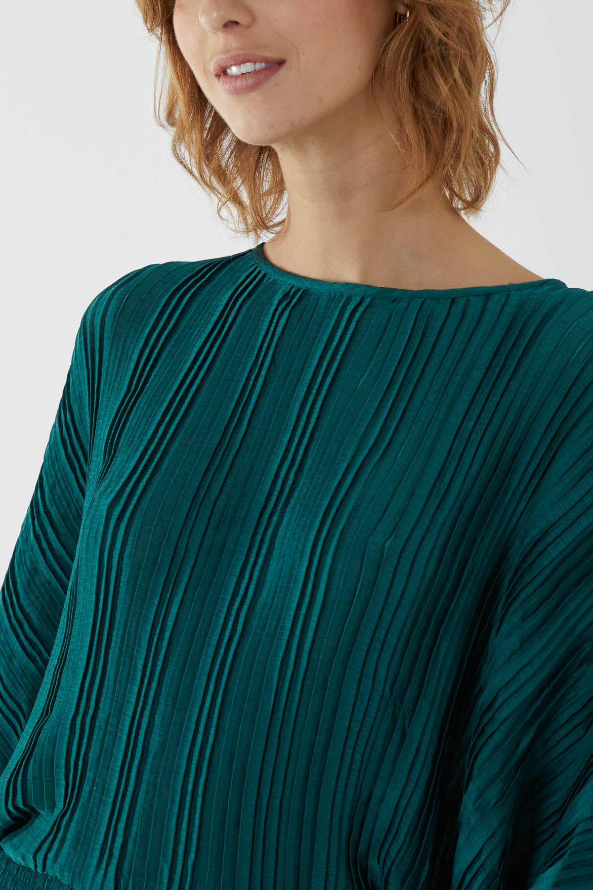 Oversized Pleated Batwing Top