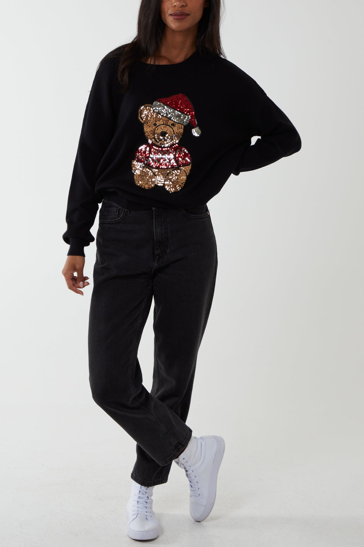 Sequin Santa Teddy Bear Christmas Jumper