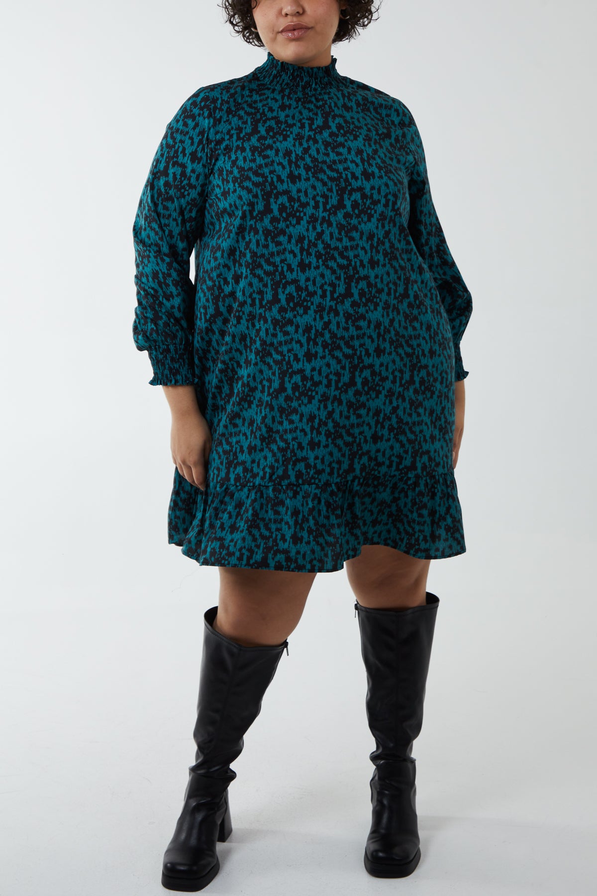 Curve Abstract Animal Print High Neck Mini Shift Dress