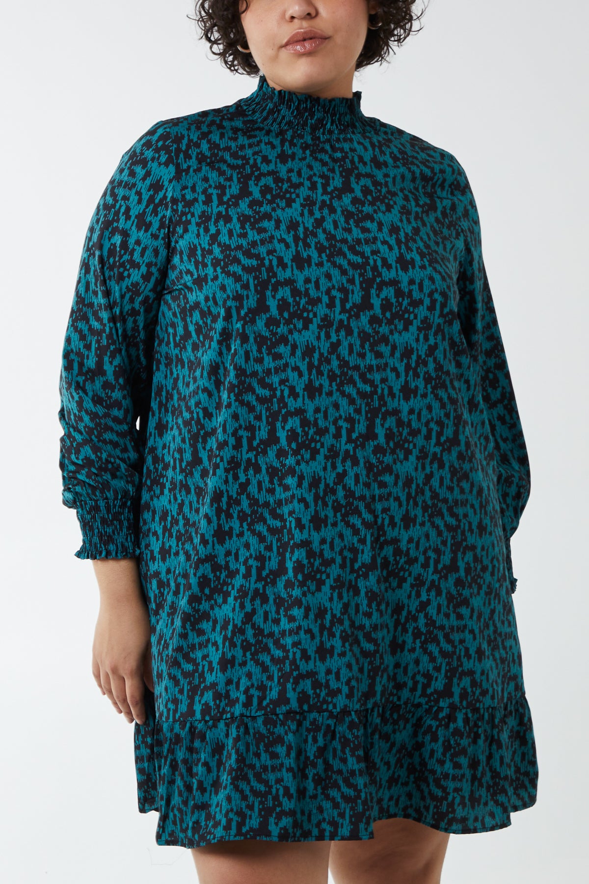 Curve Abstract Animal Print High Neck Mini Shift Dress