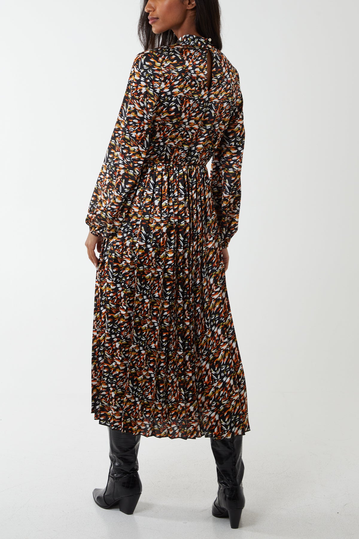 Satin Abstract Animal High Neck Maxi Dress