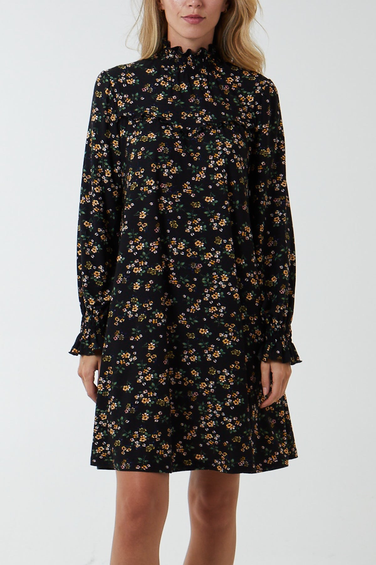 Sweetheart Shirred Mini Trapeze Stretch Dress