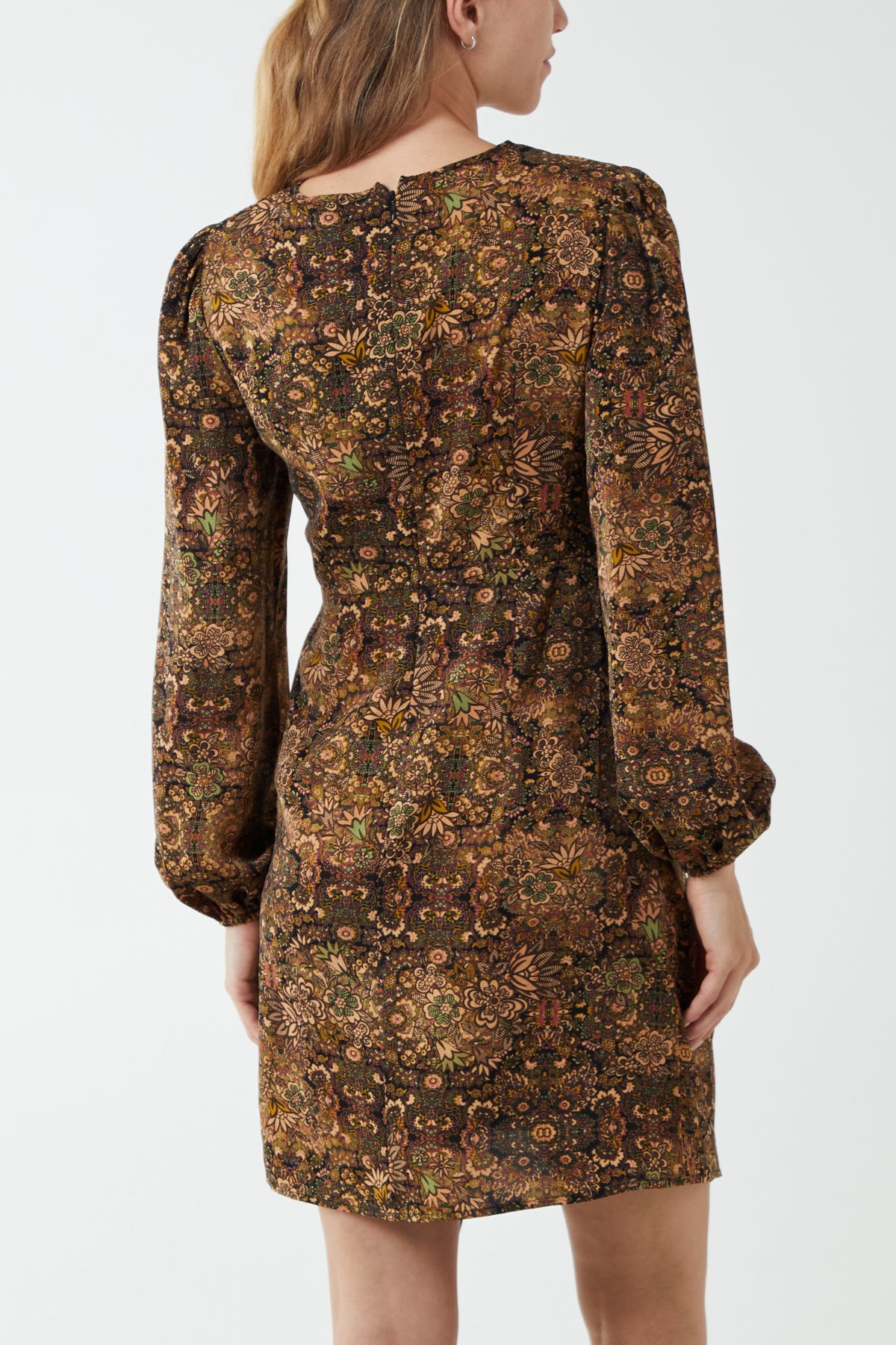 Paisley Print Bell Sleeve Ruched Mini Dress