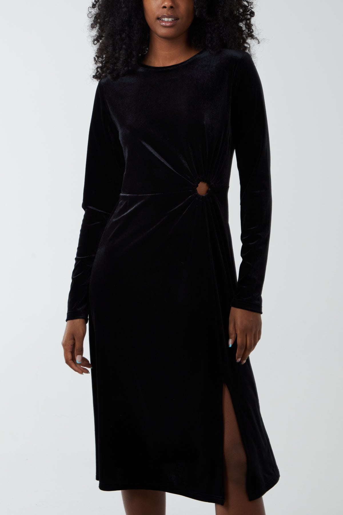 Velvet Keyhole Side Split Dress