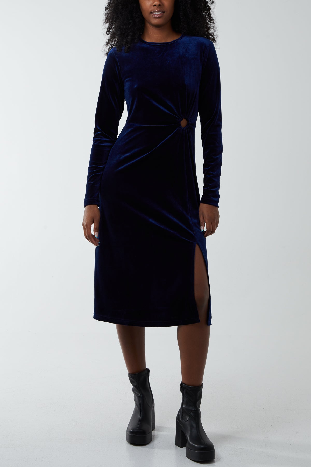 Velvet Keyhole Side Split Dress